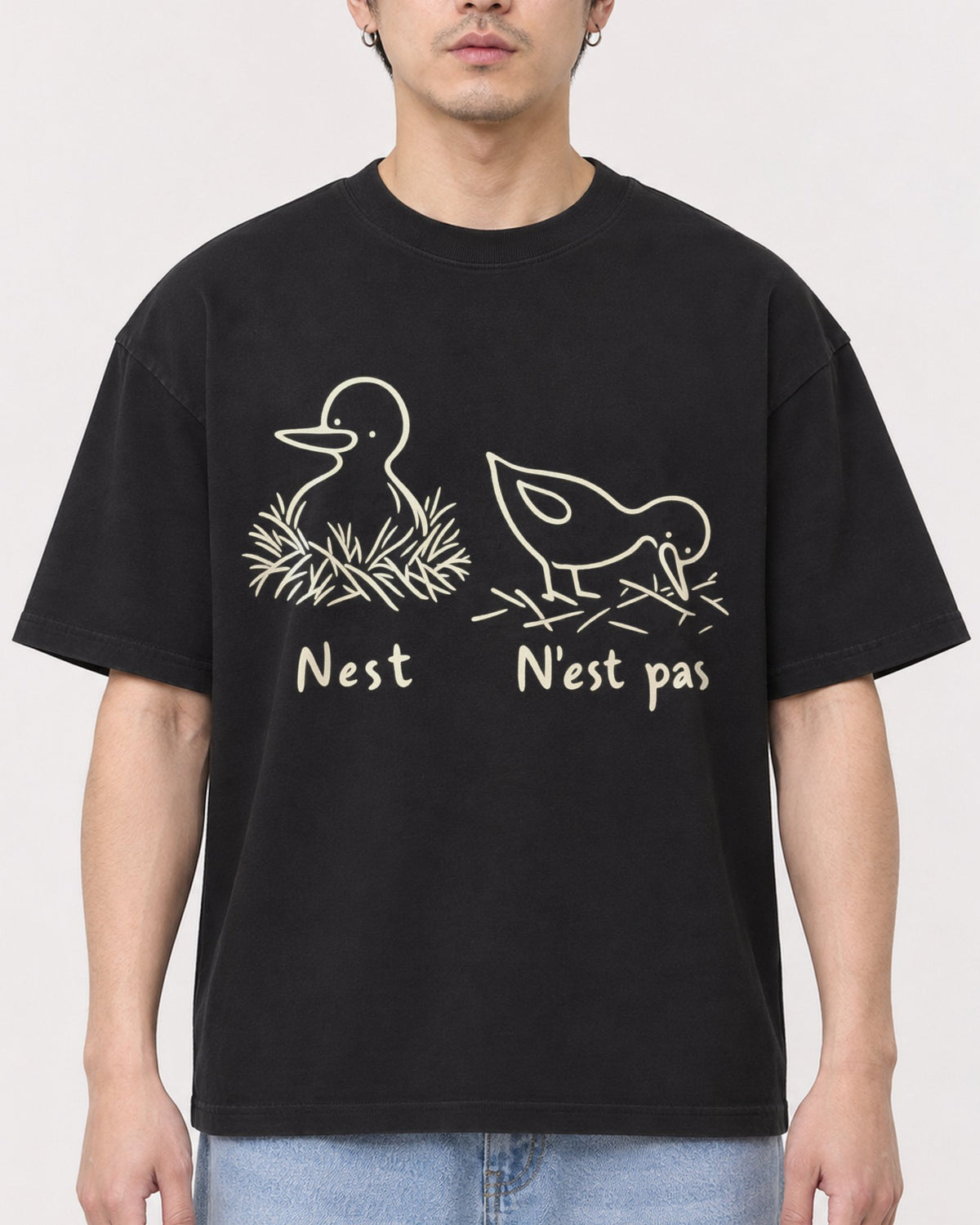 Mockup Boxy Heavyweight Tee Black male close-up 13
