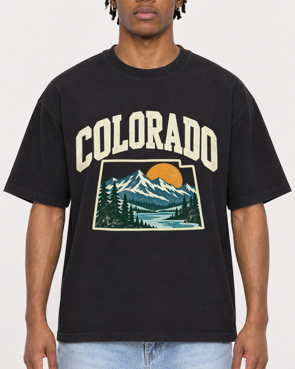 Mockup Boxy Heavyweight Tee Black male close-up 05