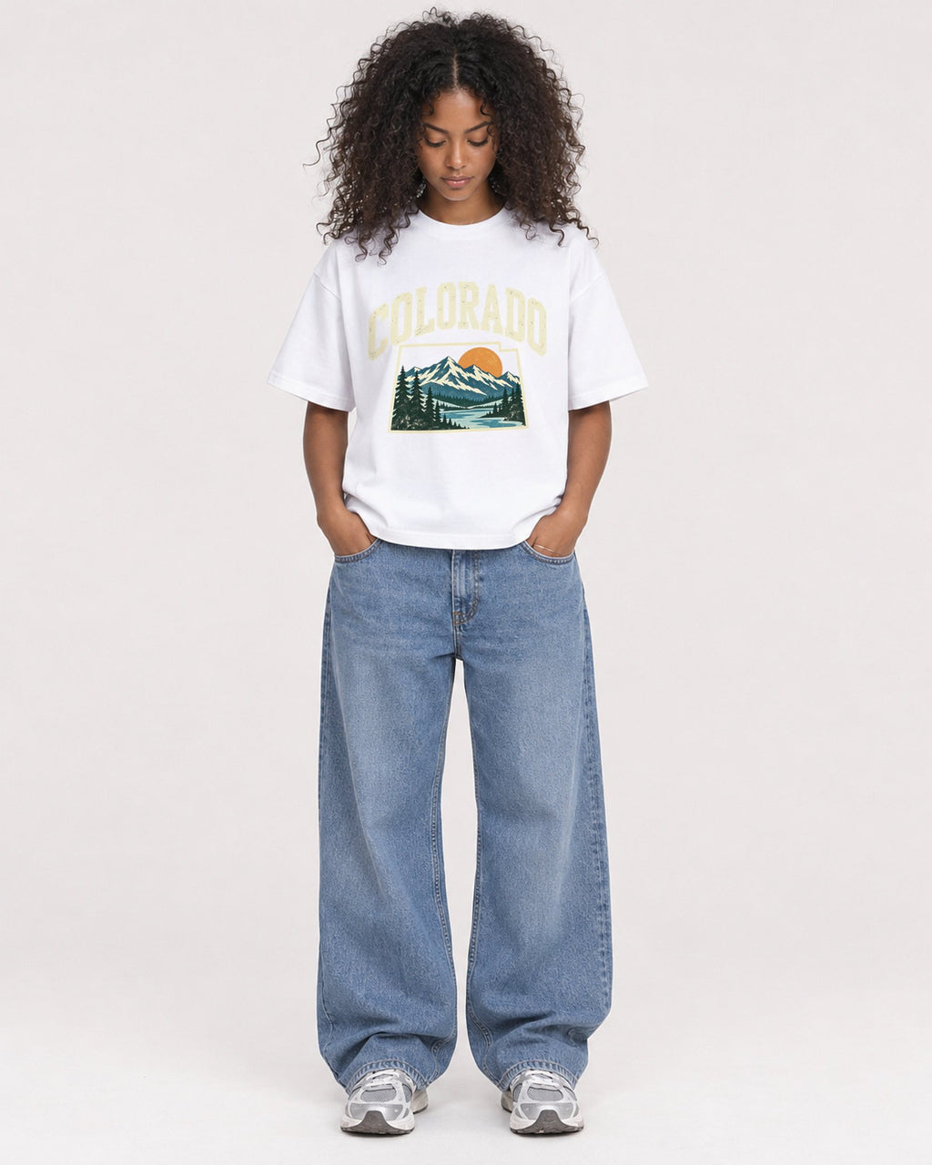 Mockup Boxy Heavyweight Tee White female full-body 05