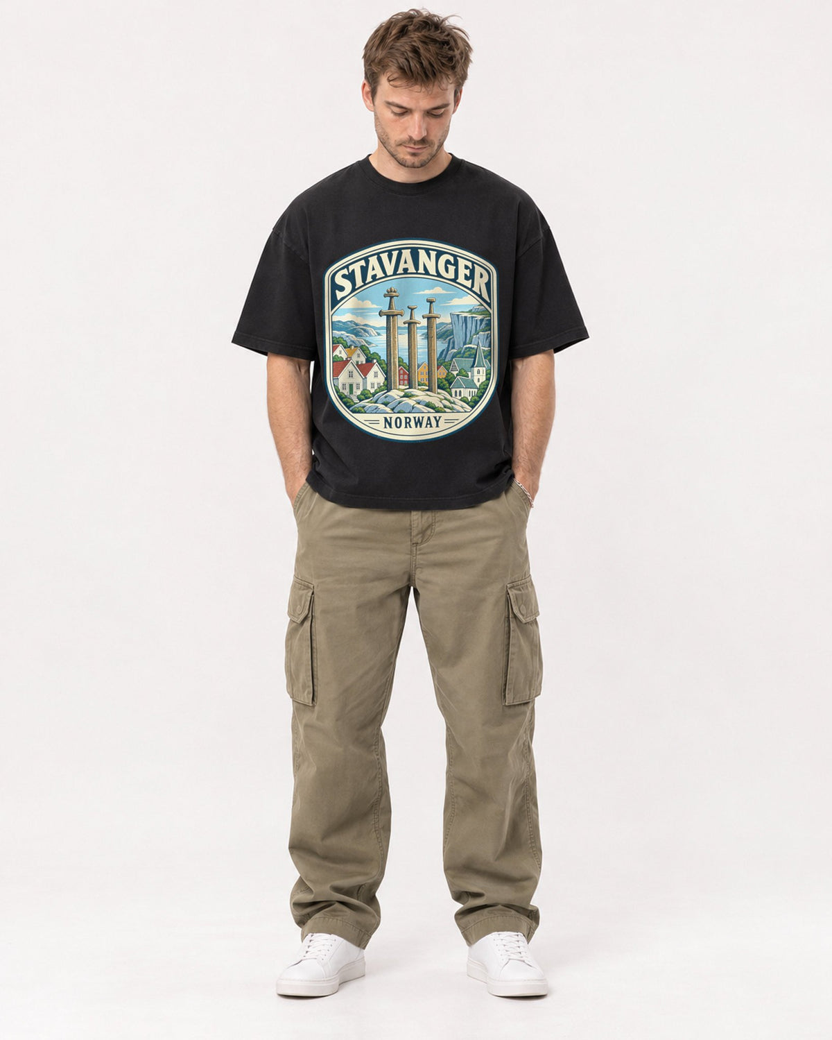 Mockup Boxy Heavyweight Tee Black male full-body 08