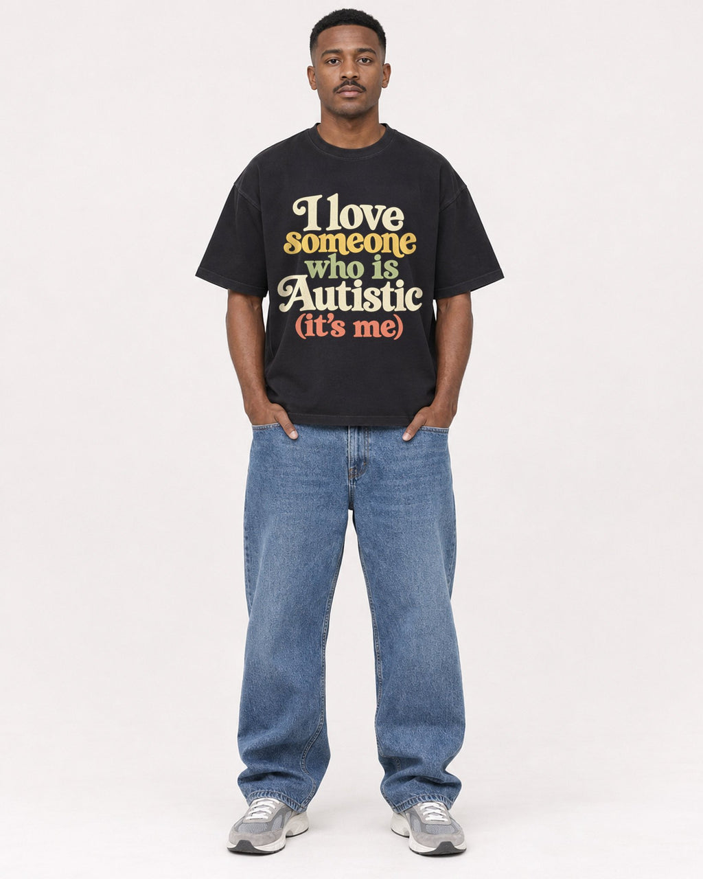 Mockup Boxy Heavyweight Tee Black male full-body 14