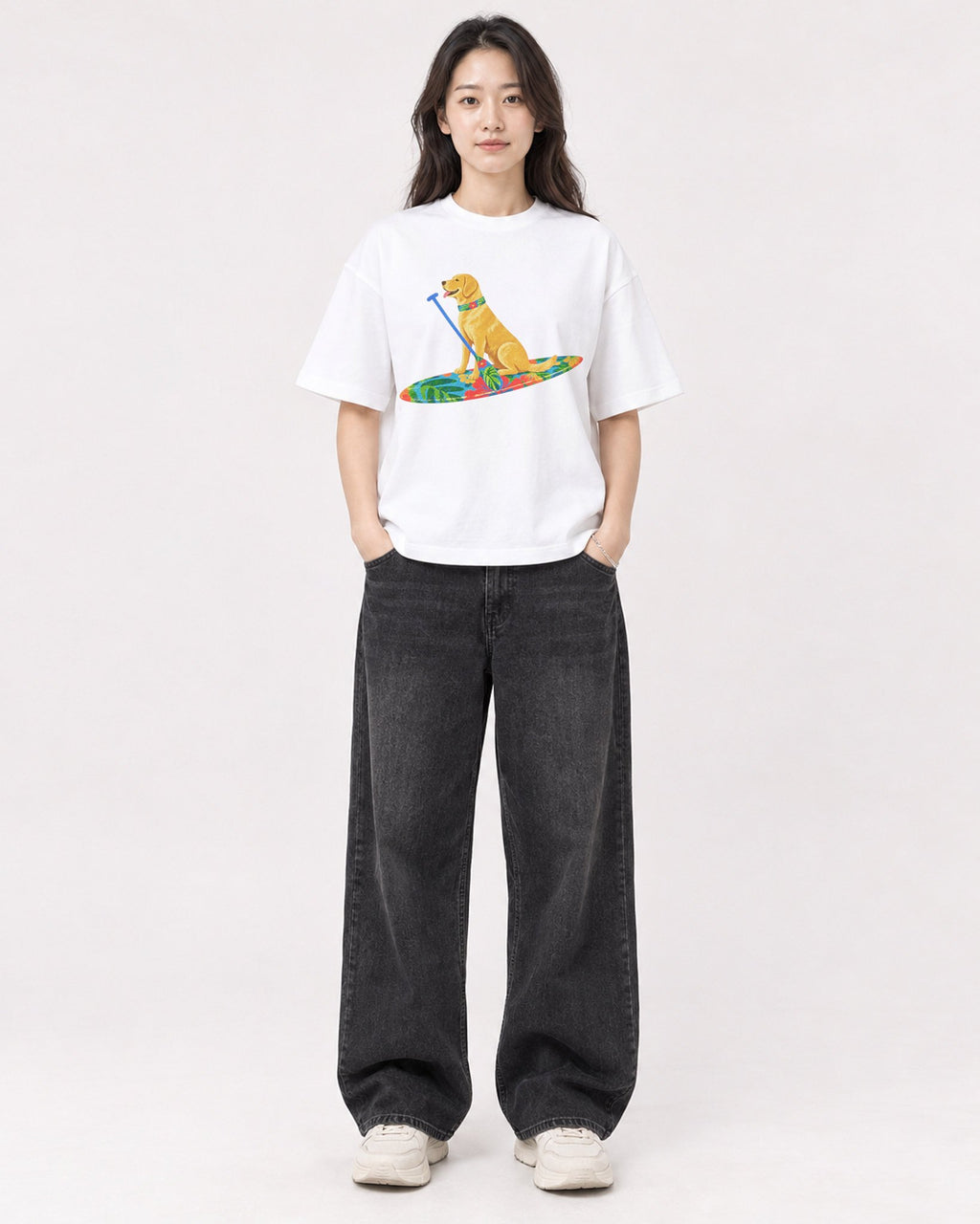 Mockup Boxy Heavyweight Tee White female full-body 03