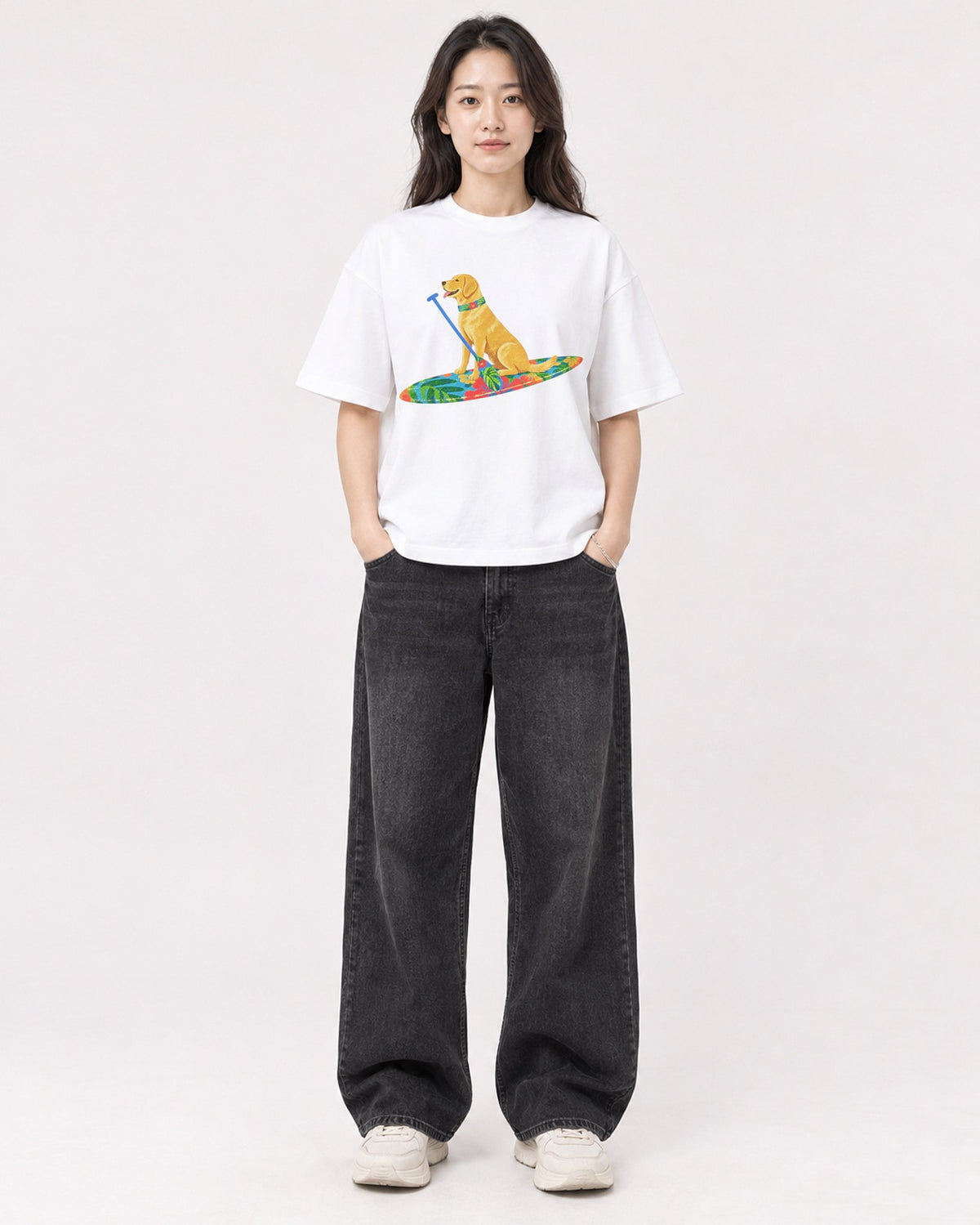 Mockup Boxy Heavyweight Tee White female full-body 03