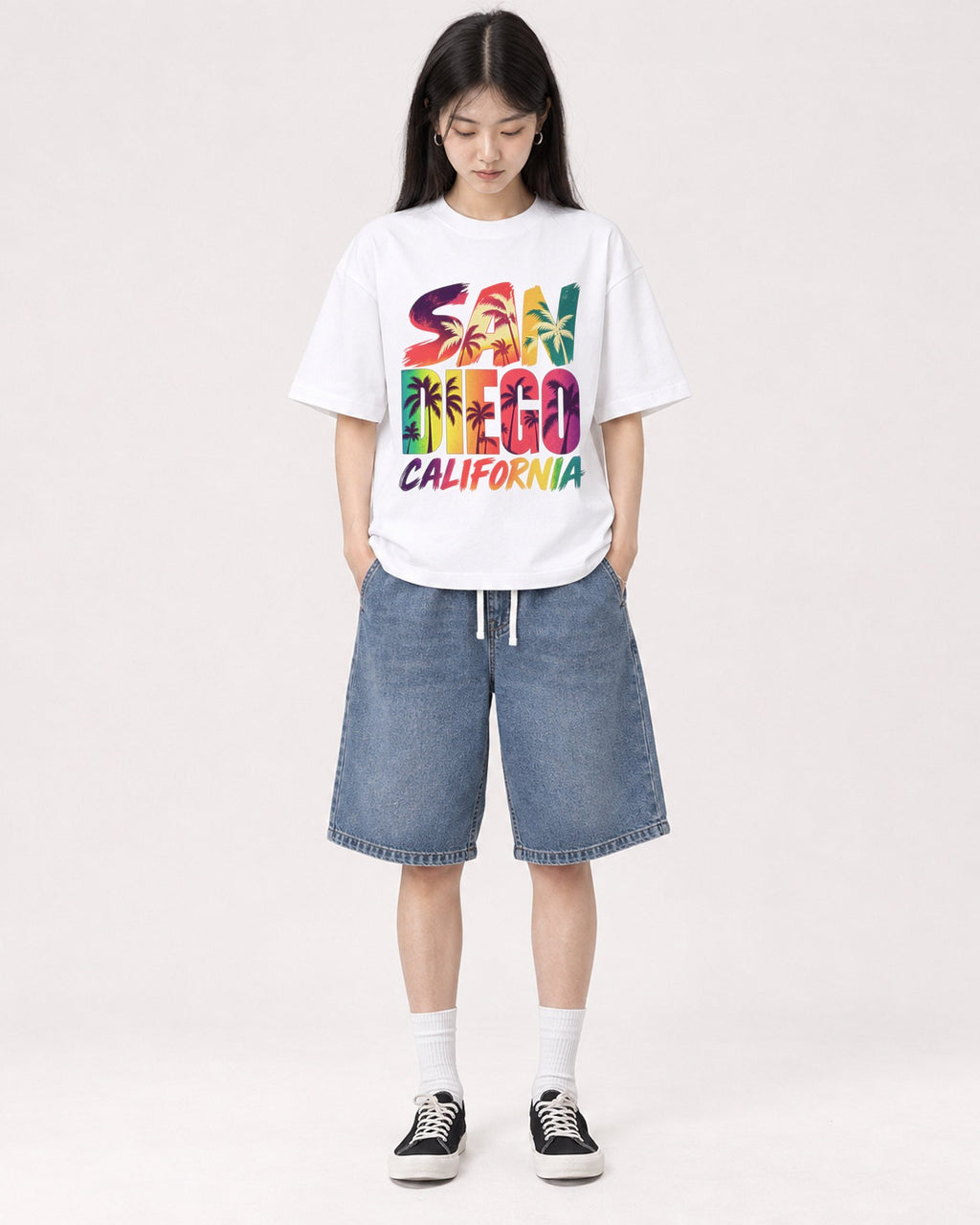 Mockup Boxy Heavyweight Tee White female full-body 01