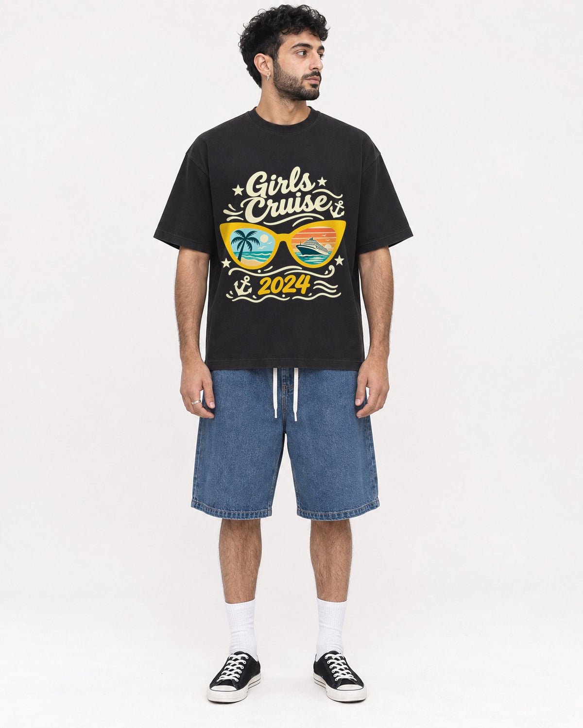 Mockup Boxy Heavyweight Tee Black male full-body 07