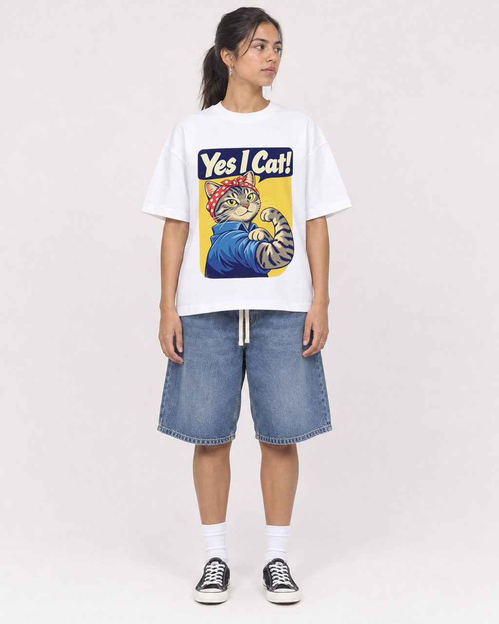 Mockup Boxy Heavyweight Tee White female full-body 16