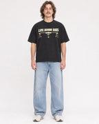 Mockup Boxy Heavyweight Tee Black male full-body 49