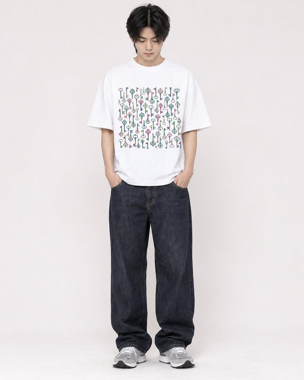 Mockup Boxy Heavyweight Tee White male full-body 11