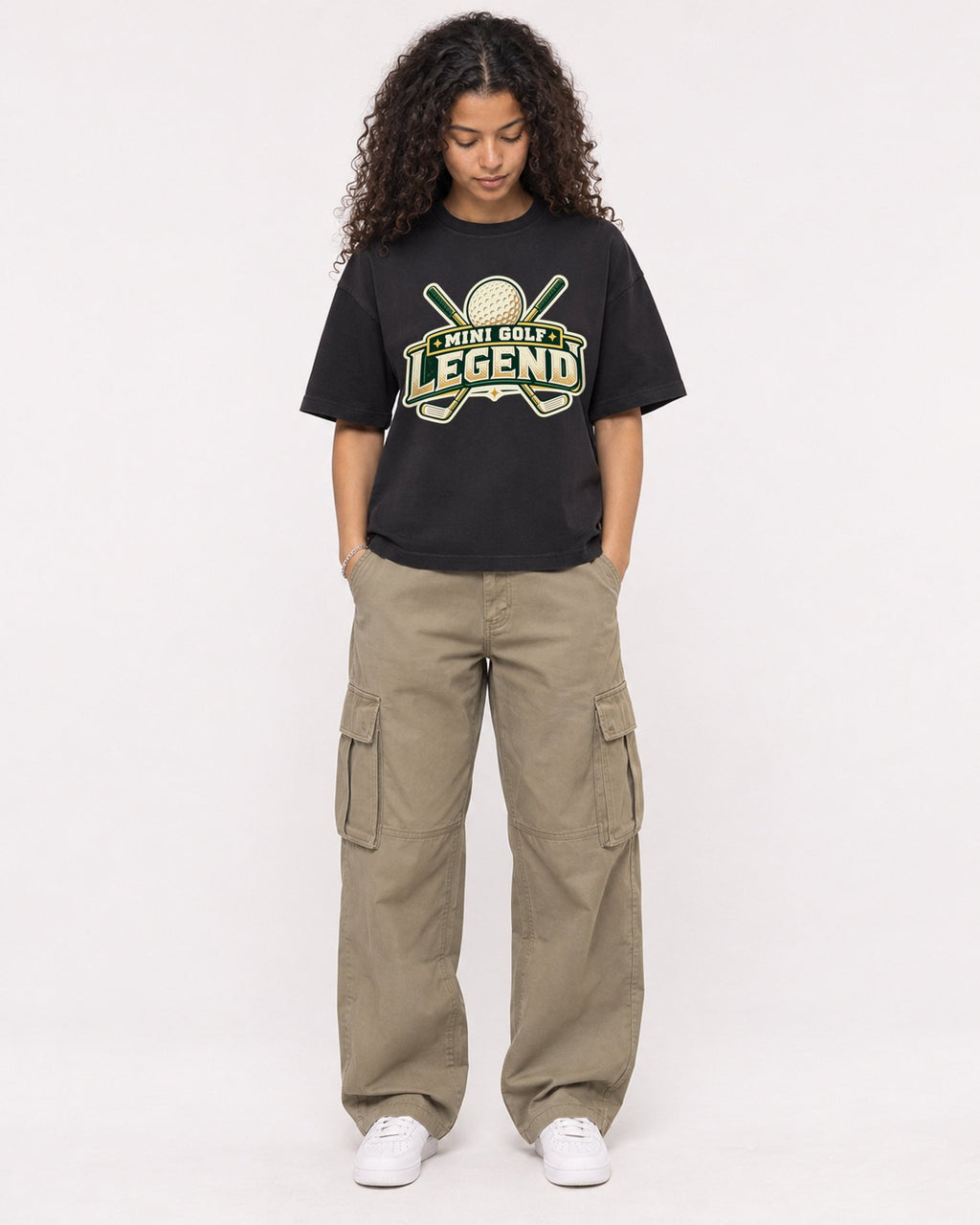 Mockup Boxy Heavyweight Tee Black female full-body 10
