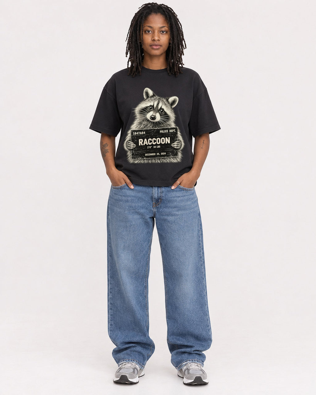Mockup Boxy Heavyweight Tee Black female full-body 24