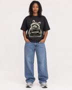 Mockup Boxy Heavyweight Tee Black female full-body 24