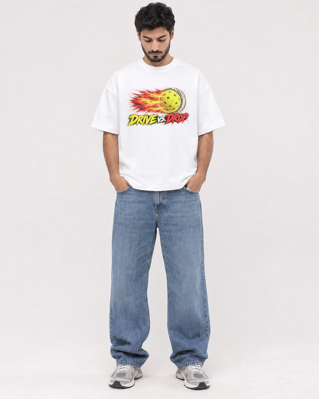 Mockup Boxy Heavyweight Tee White male full-body 07