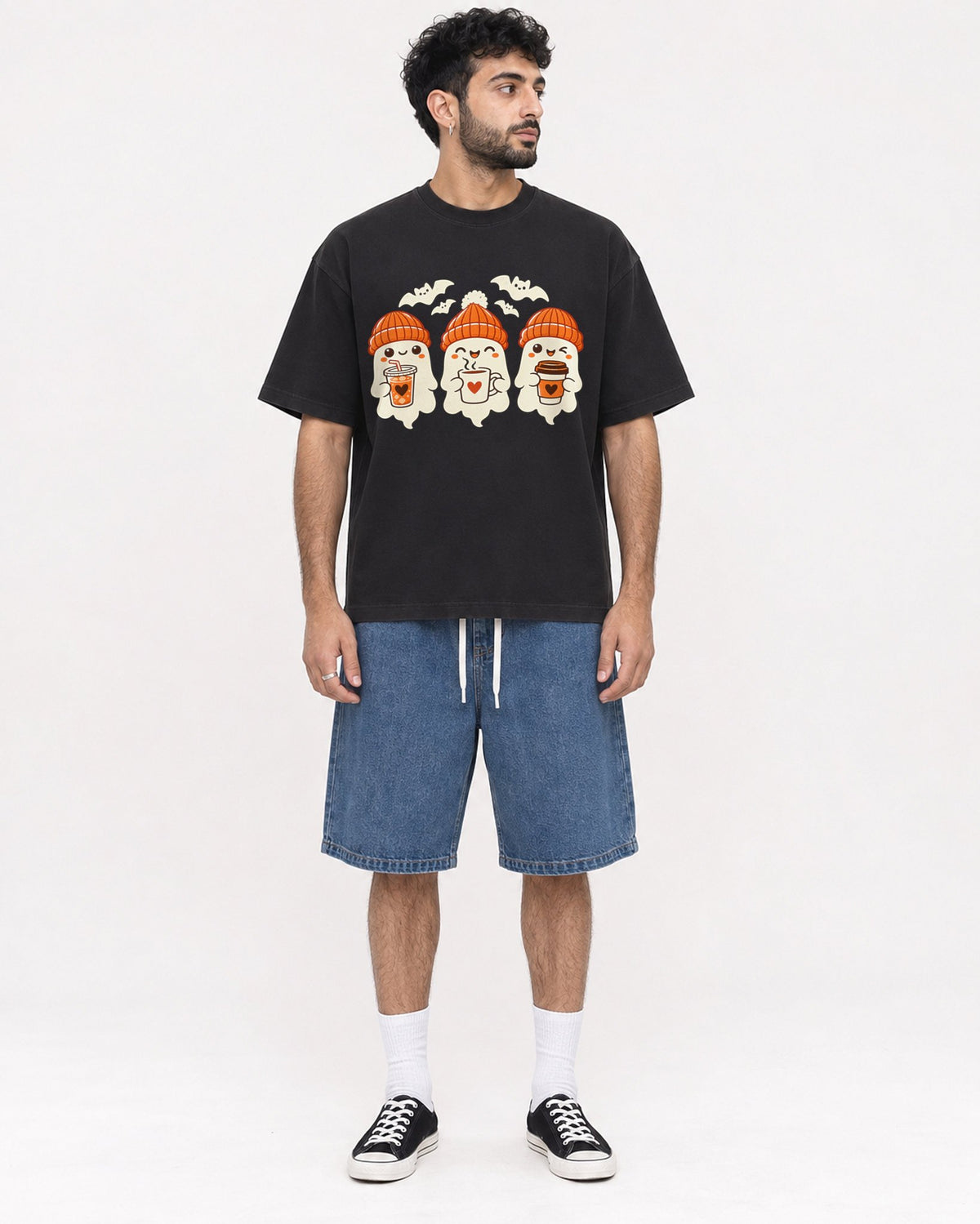 Mockup Boxy Heavyweight Tee Black male full-body 07