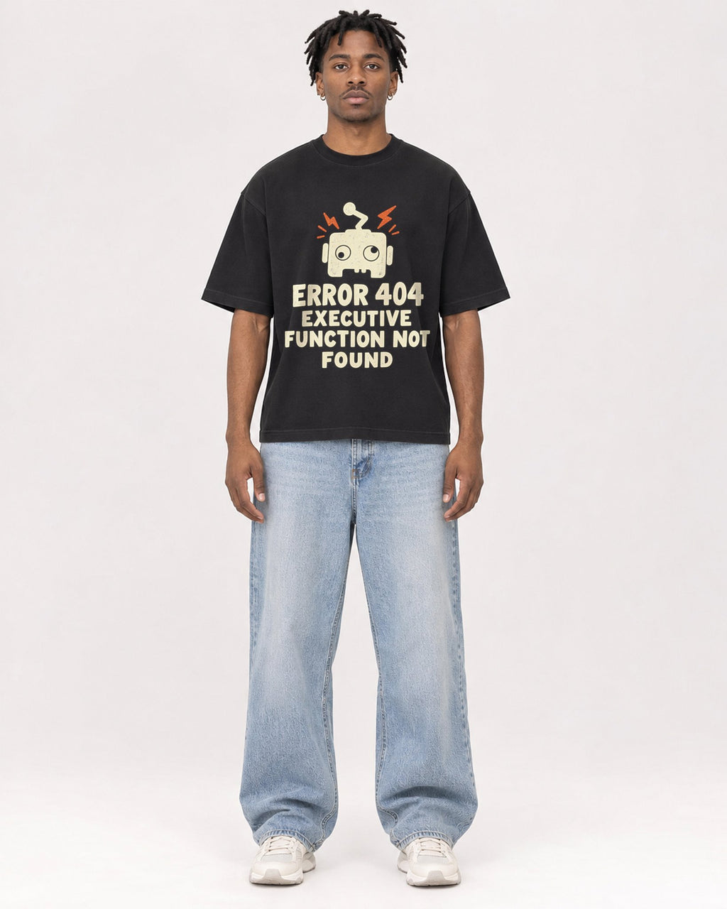 Mockup Boxy Heavyweight Tee Black male full-body 05