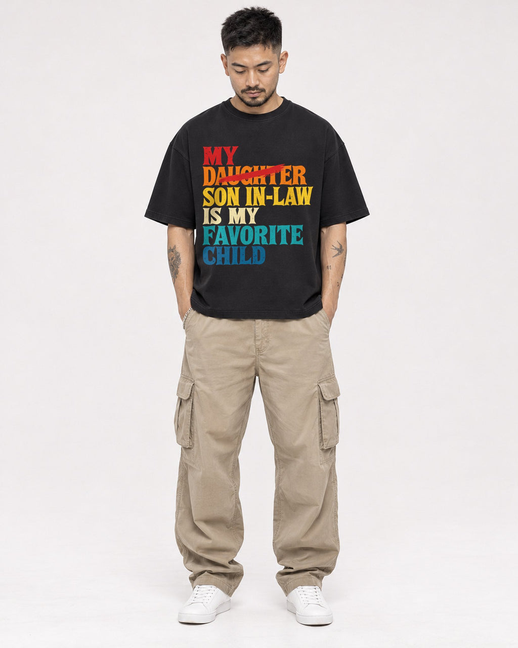 Mockup Boxy Heavyweight Tee Black male full-body 12