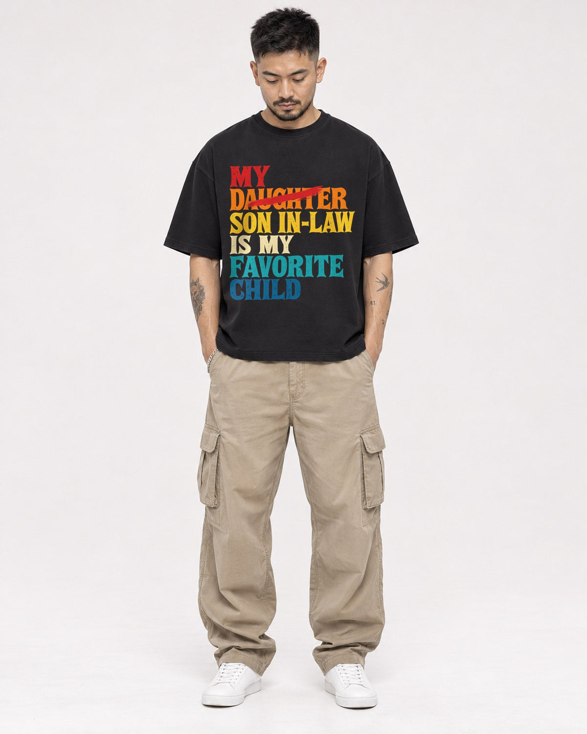Mockup Boxy Heavyweight Tee Black male full-body 12