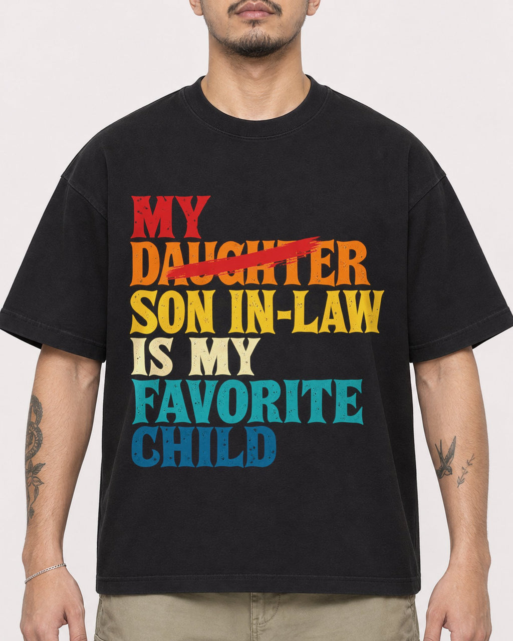 Mockup Boxy Heavyweight Tee Black male close-up 12