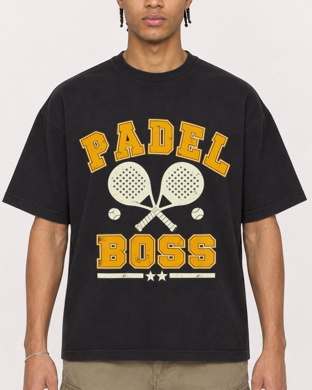 Mockup Boxy Heavyweight Tee Black male close-up 40