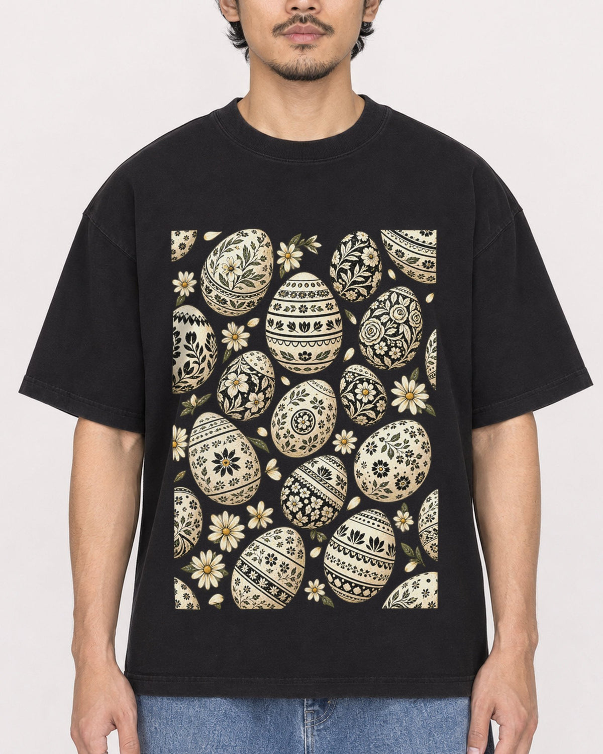 Mockup Boxy Heavyweight Tee Black male close-up 02