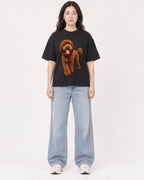 Mockup Boxy Heavyweight Tee Black female full-body 03
