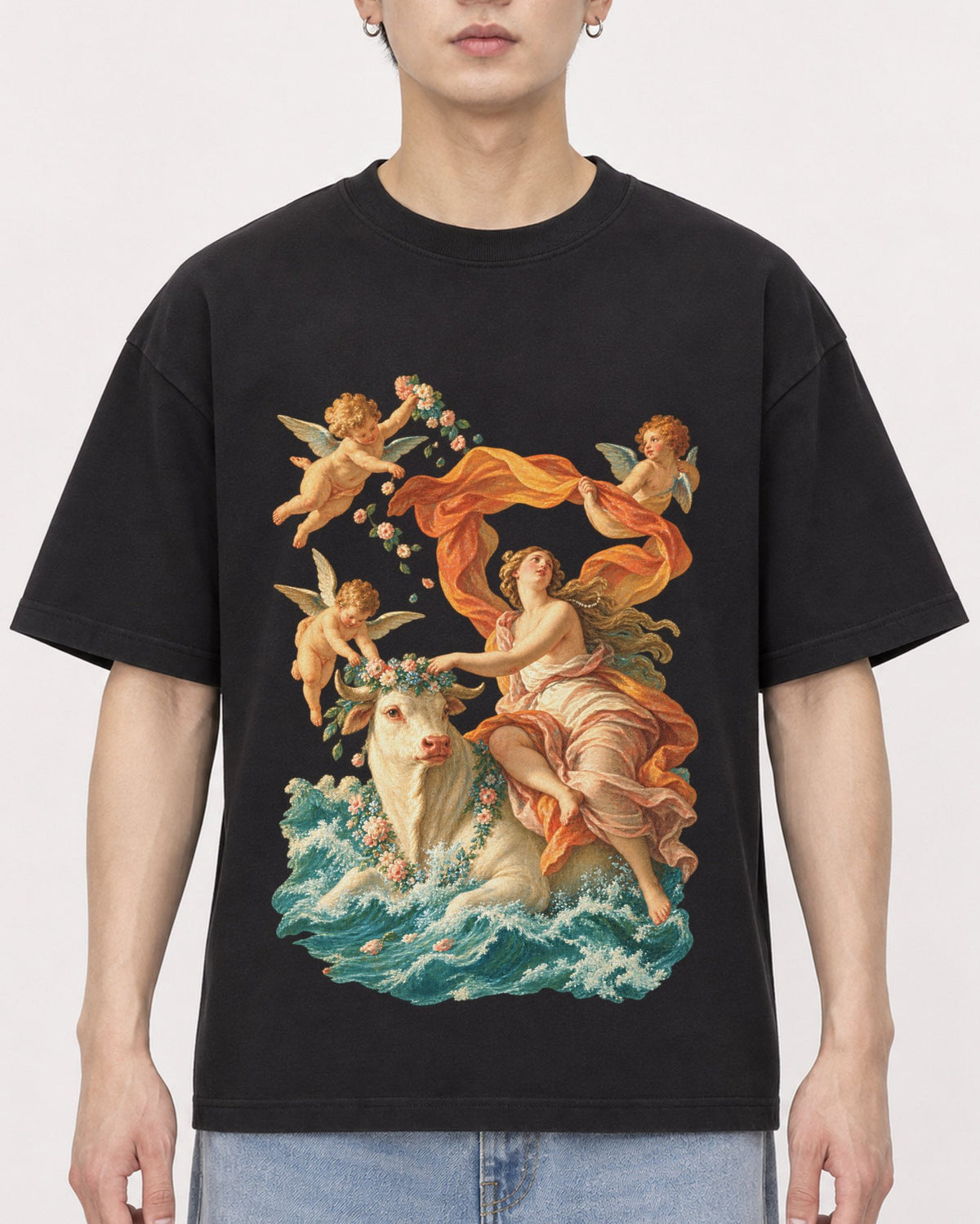 Mockup Boxy Heavyweight Tee Black male close-up 01