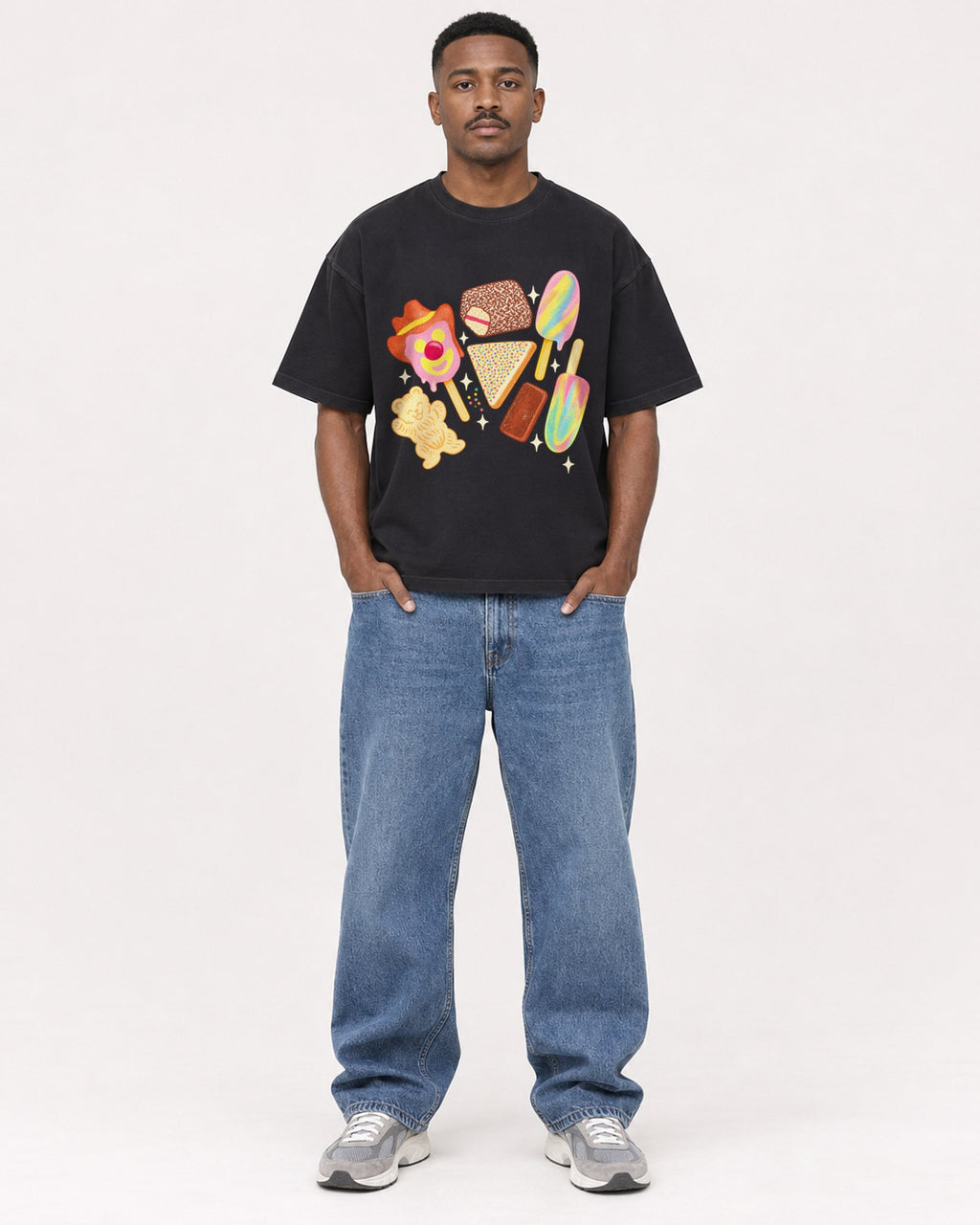 Mockup Boxy Heavyweight Tee Black male full-body 14