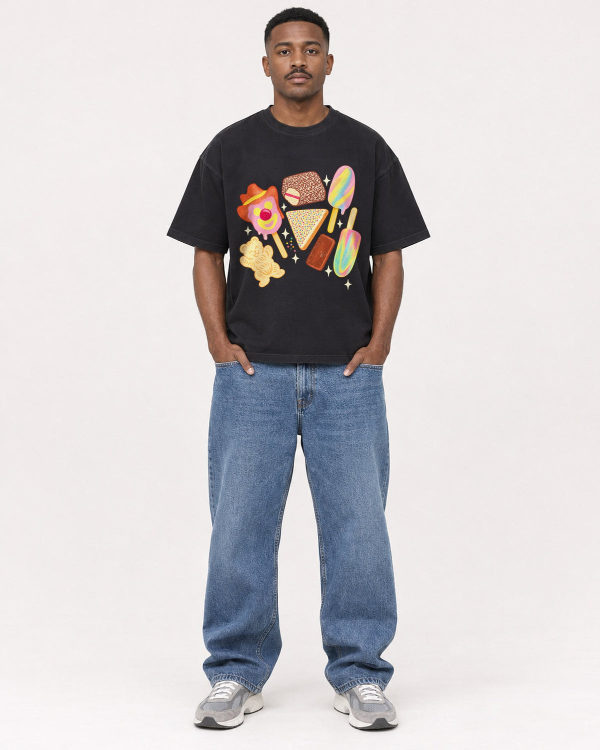 Mockup Boxy Heavyweight Tee Black male full-body 14