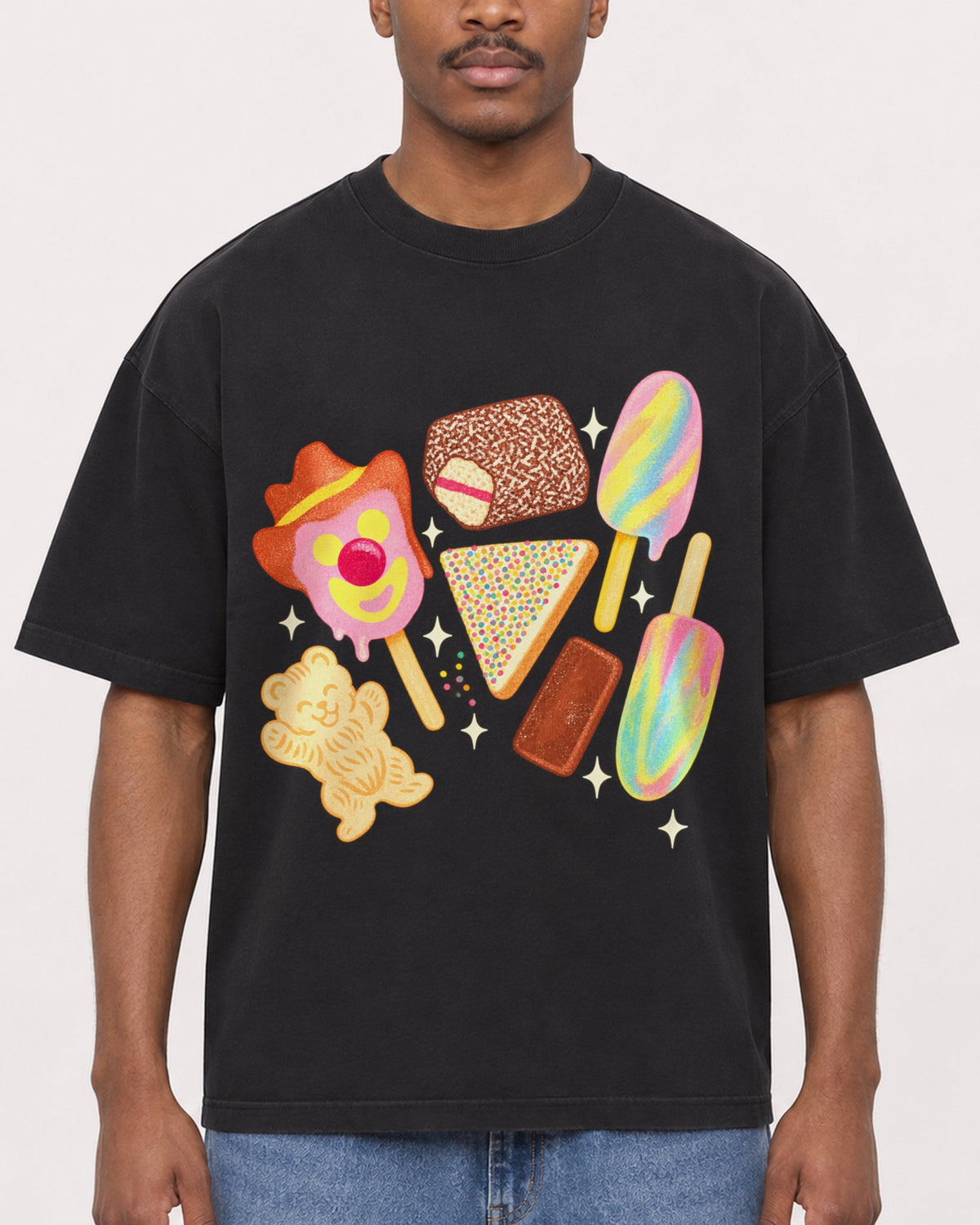 Mockup Boxy Heavyweight Tee Black male close-up 14