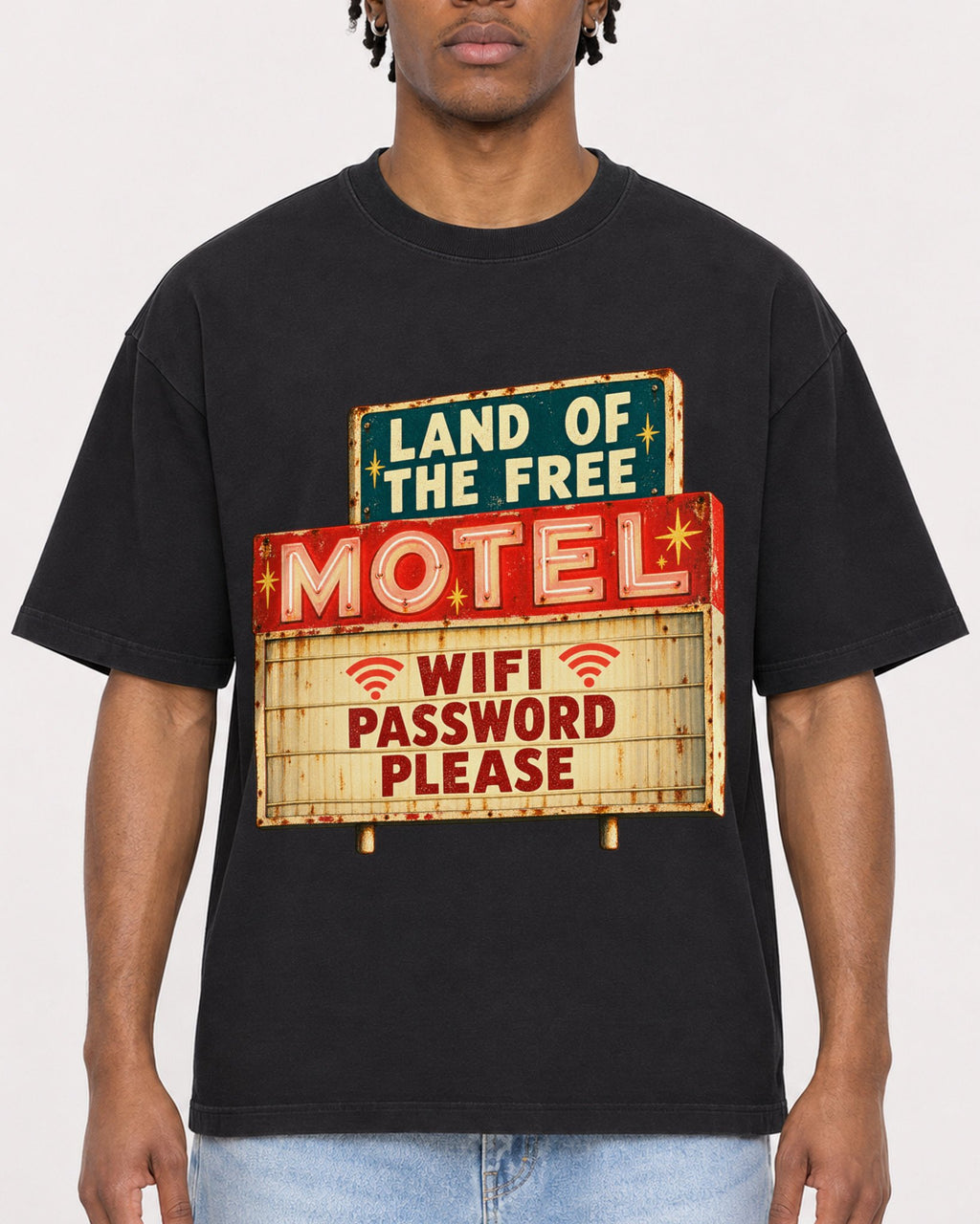 Mockup Boxy Heavyweight Tee Black male close-up 05