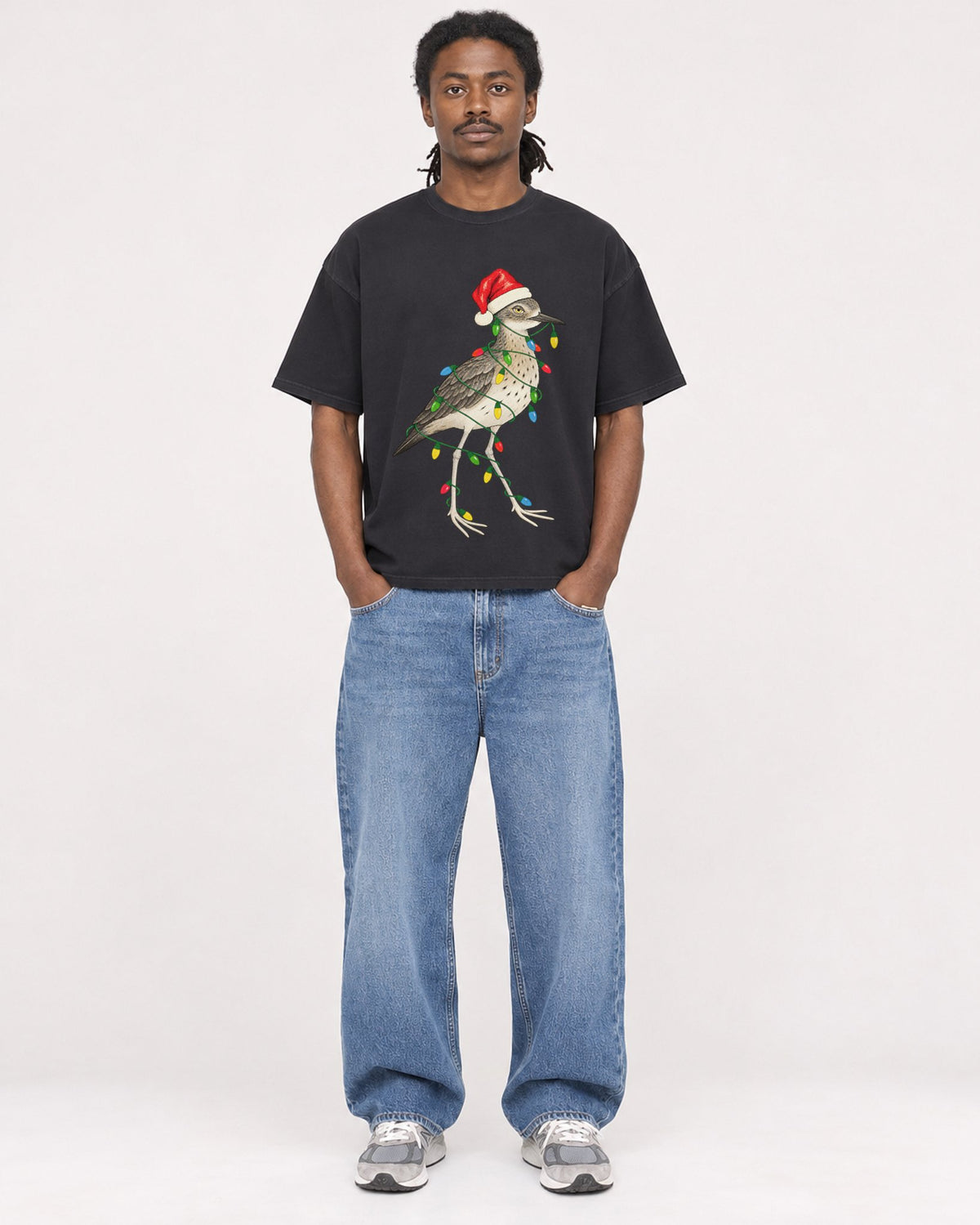 Mockup Boxy Heavyweight Tee Black male full-body 34