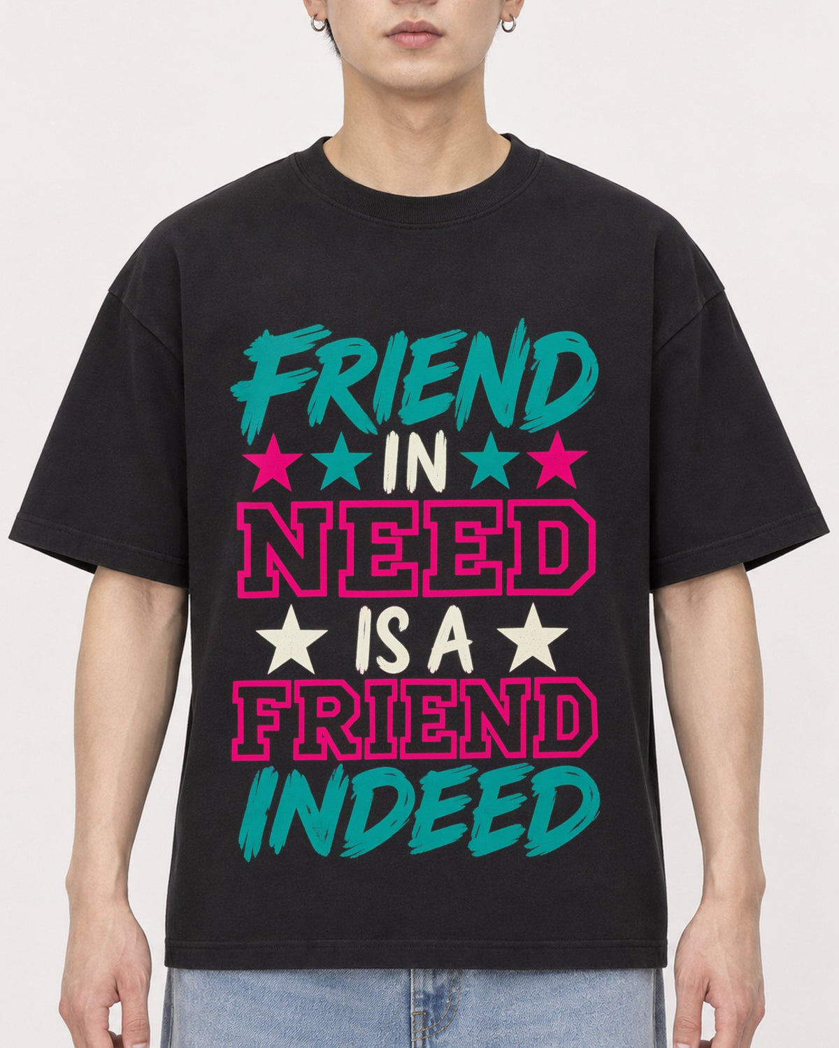 Mockup Boxy Heavyweight Tee Black male close-up 01