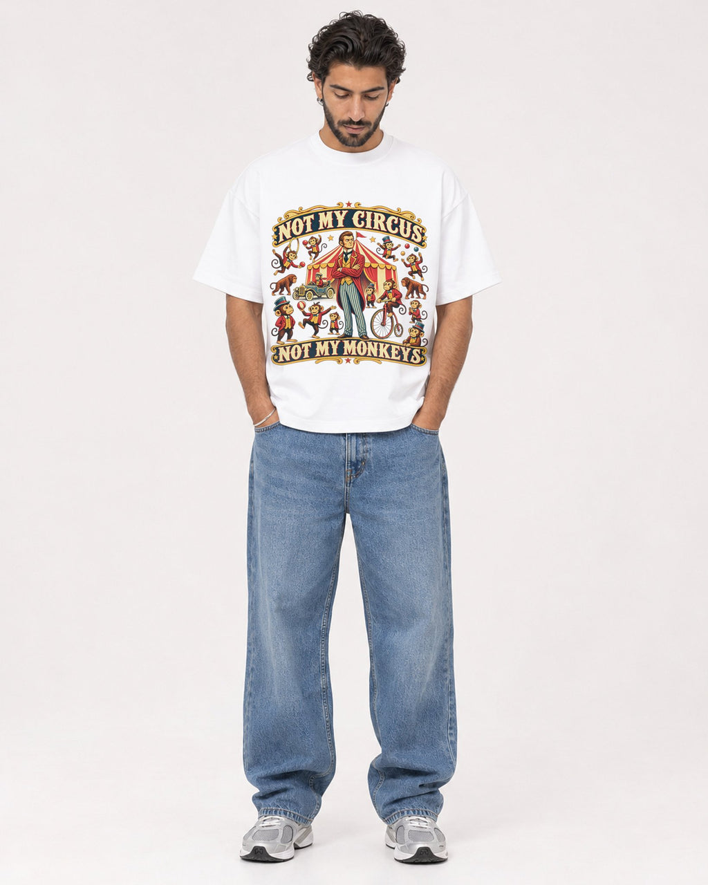 Mockup Boxy Heavyweight Tee White male full-body 47