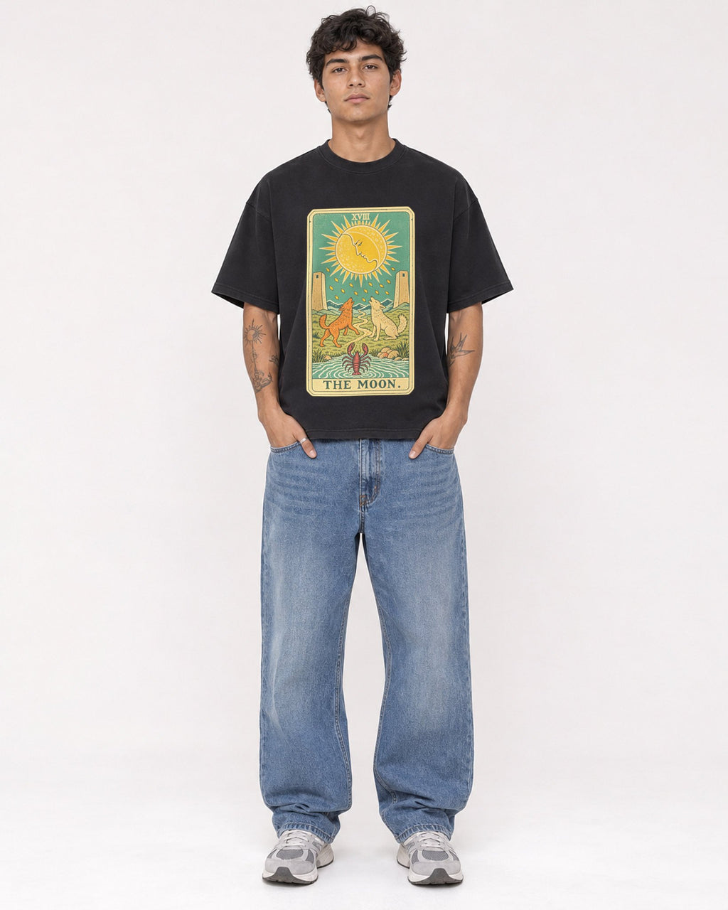 Mockup Boxy Heavyweight Tee Black male full-body 06