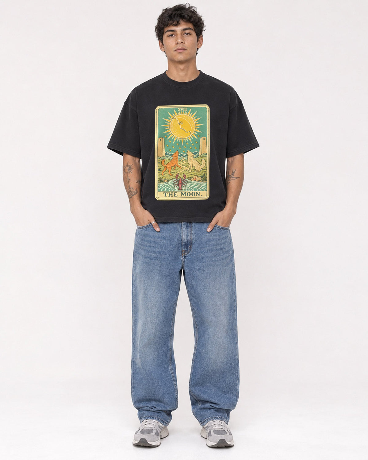 Mockup Boxy Heavyweight Tee Black male full-body 06