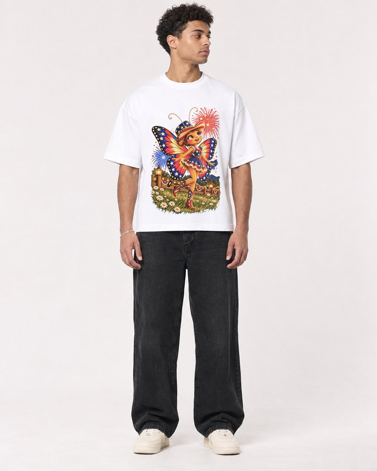 Mockup Boxy Heavyweight Tee White male full-body 10