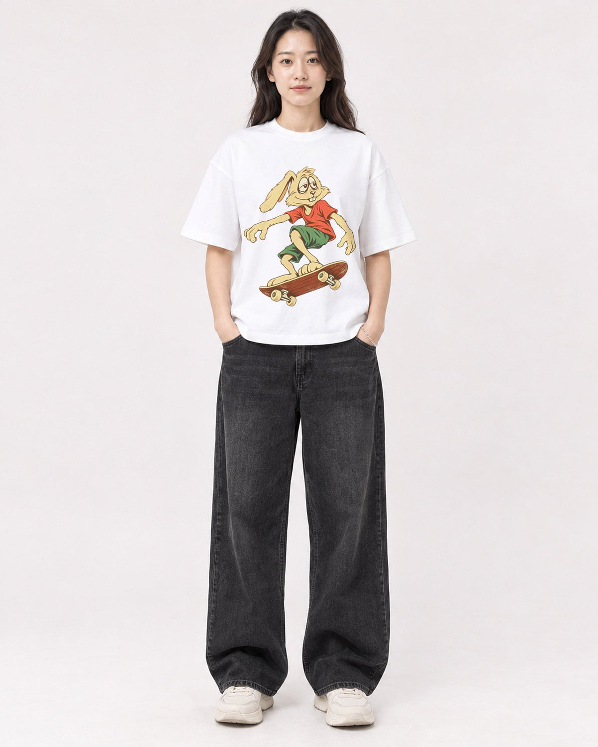 Mockup Boxy Heavyweight Tee White female full-body 03