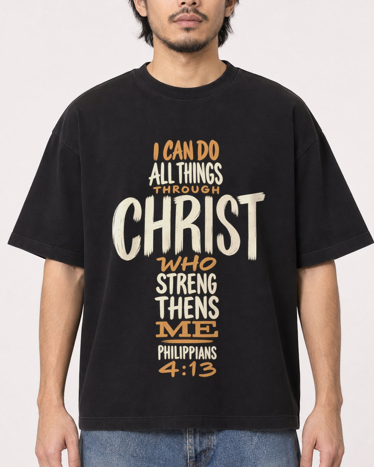 Mockup Boxy Heavyweight Tee Black male close-up 22