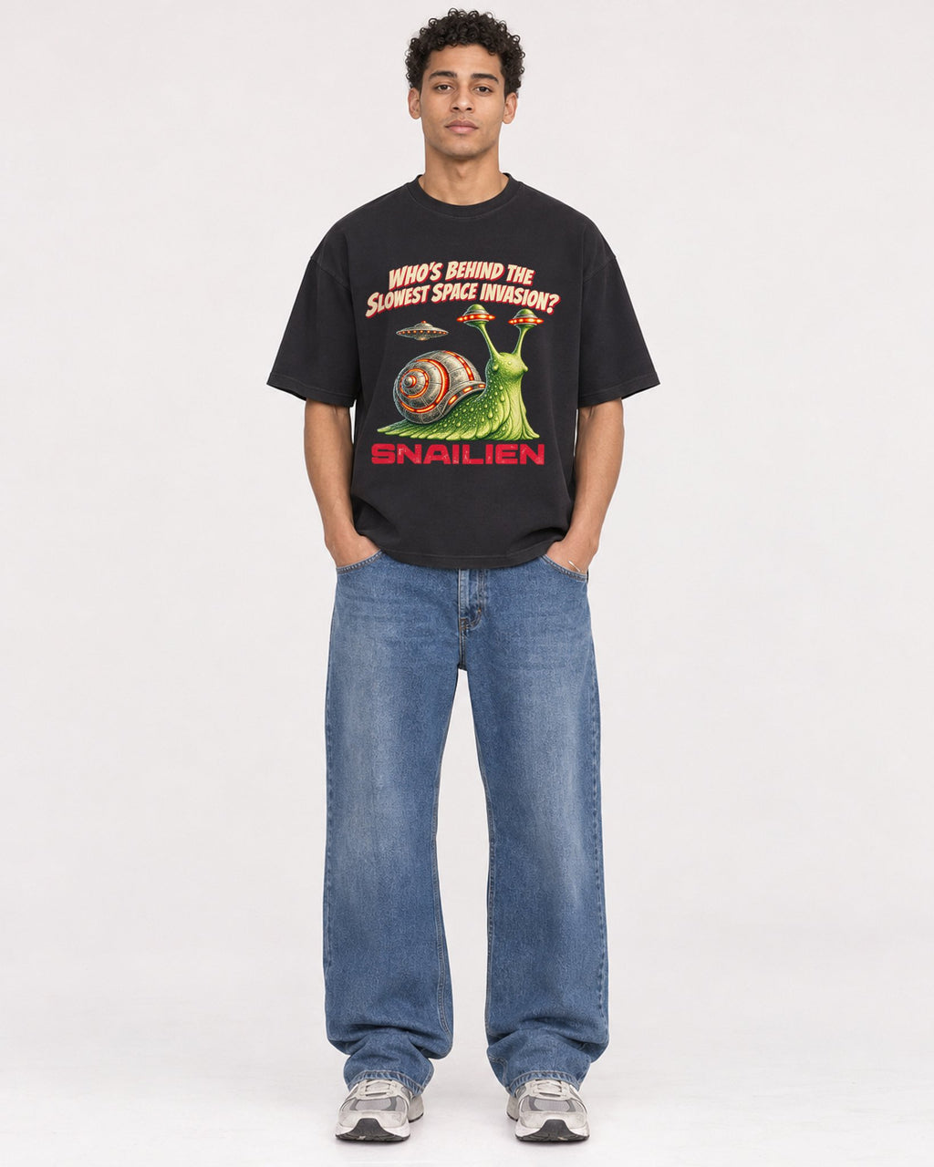 Mockup Boxy Heavyweight Tee Black male full-body 10