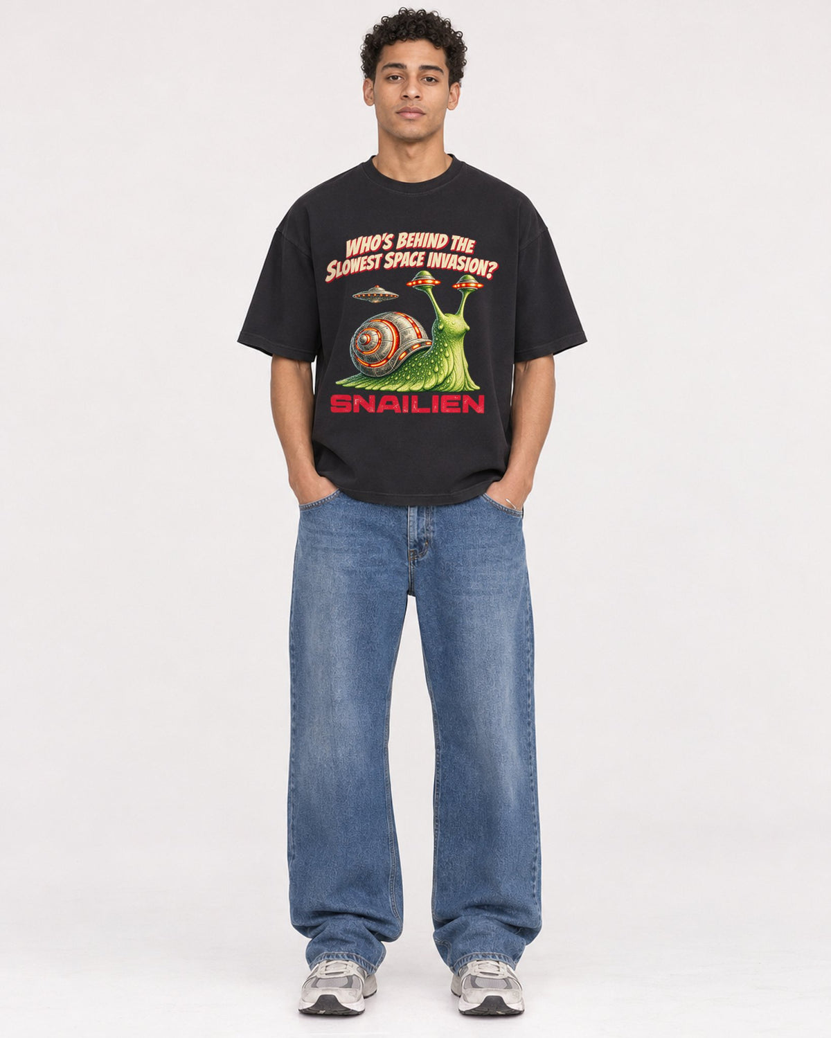 Mockup Boxy Heavyweight Tee Black male full-body 10