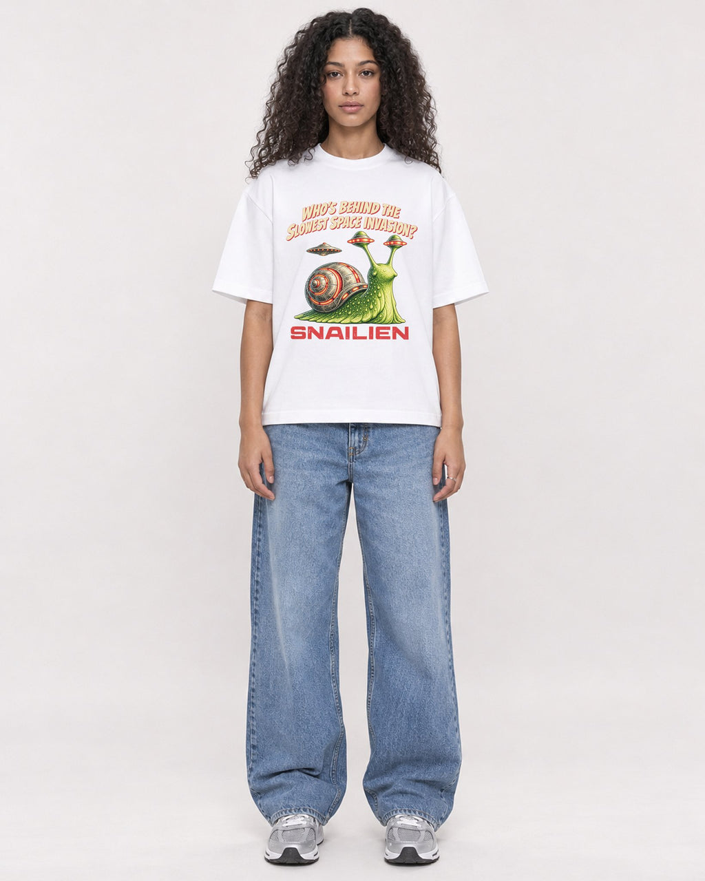 Mockup Boxy Heavyweight Tee White female full-body 10
