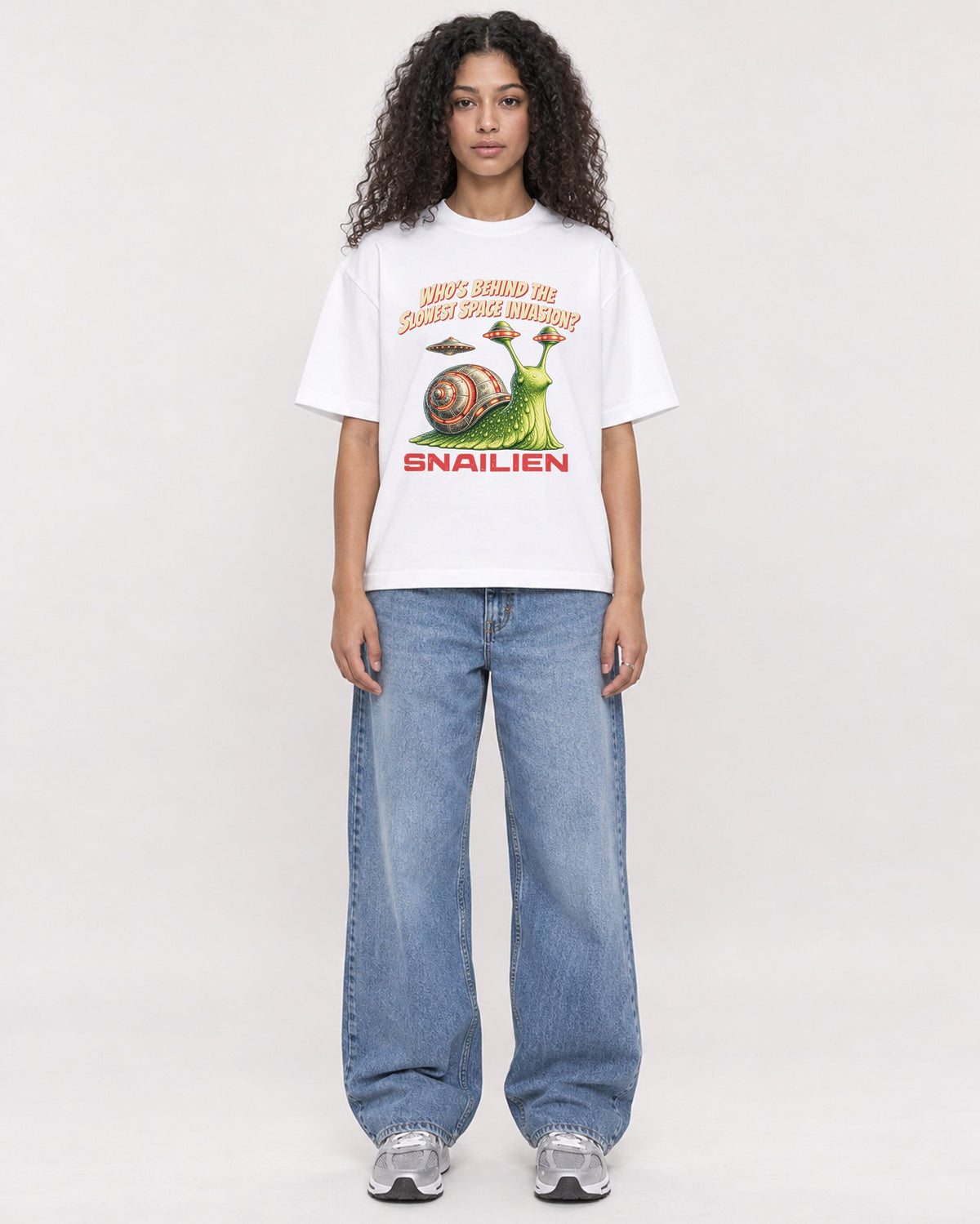 Mockup Boxy Heavyweight Tee White female full-body 10