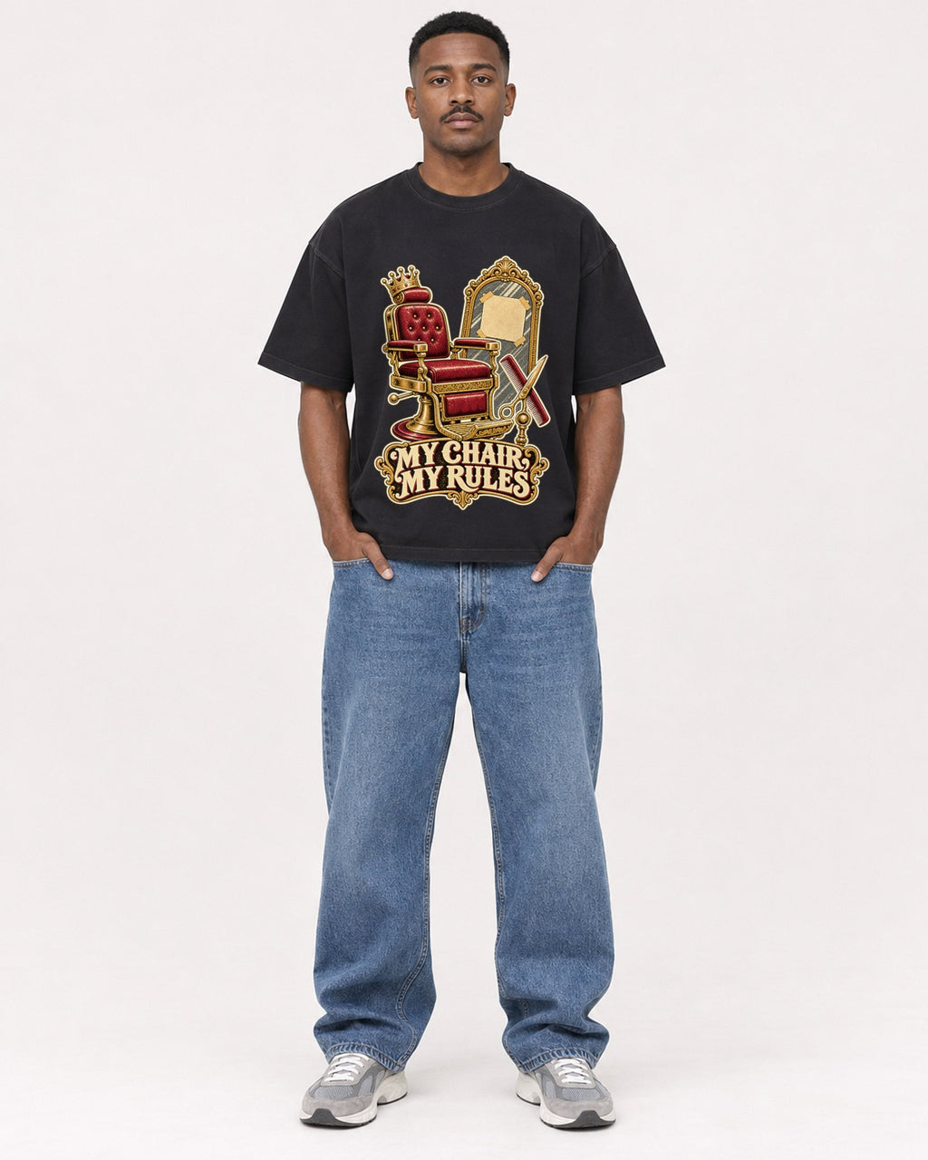 Mockup Boxy Heavyweight Tee Black male full-body 14