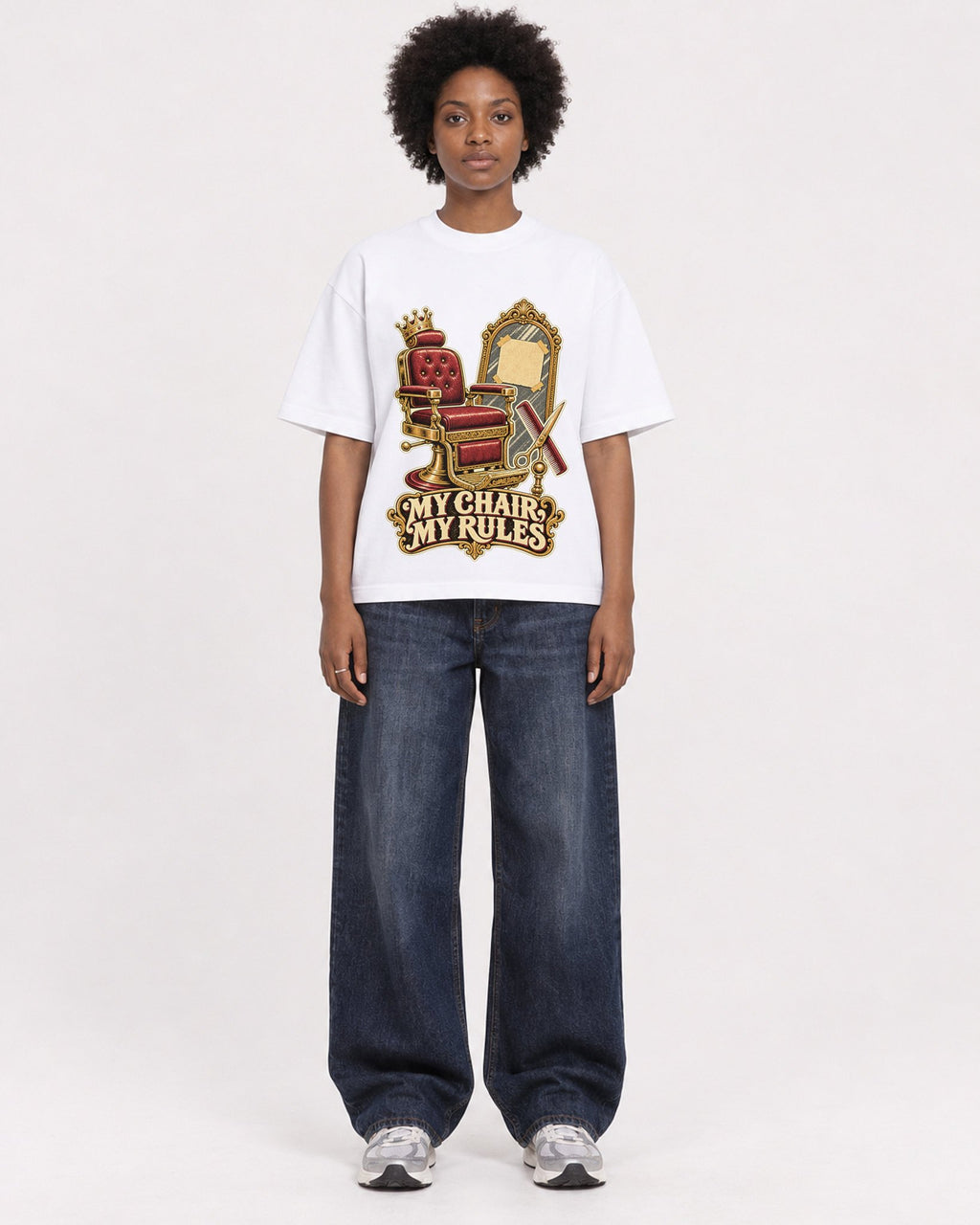 Mockup Boxy Heavyweight Tee White female full-body 14