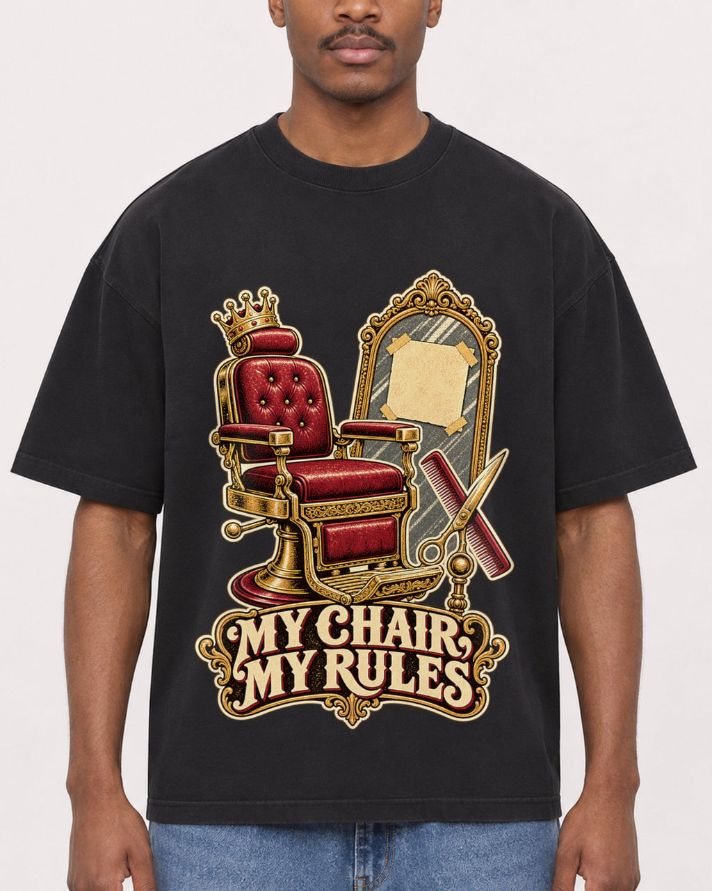 Mockup Boxy Heavyweight Tee Black male close-up 14