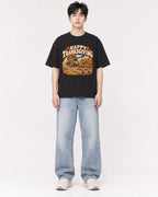 Mockup Boxy Heavyweight Tee Black male full-body 01