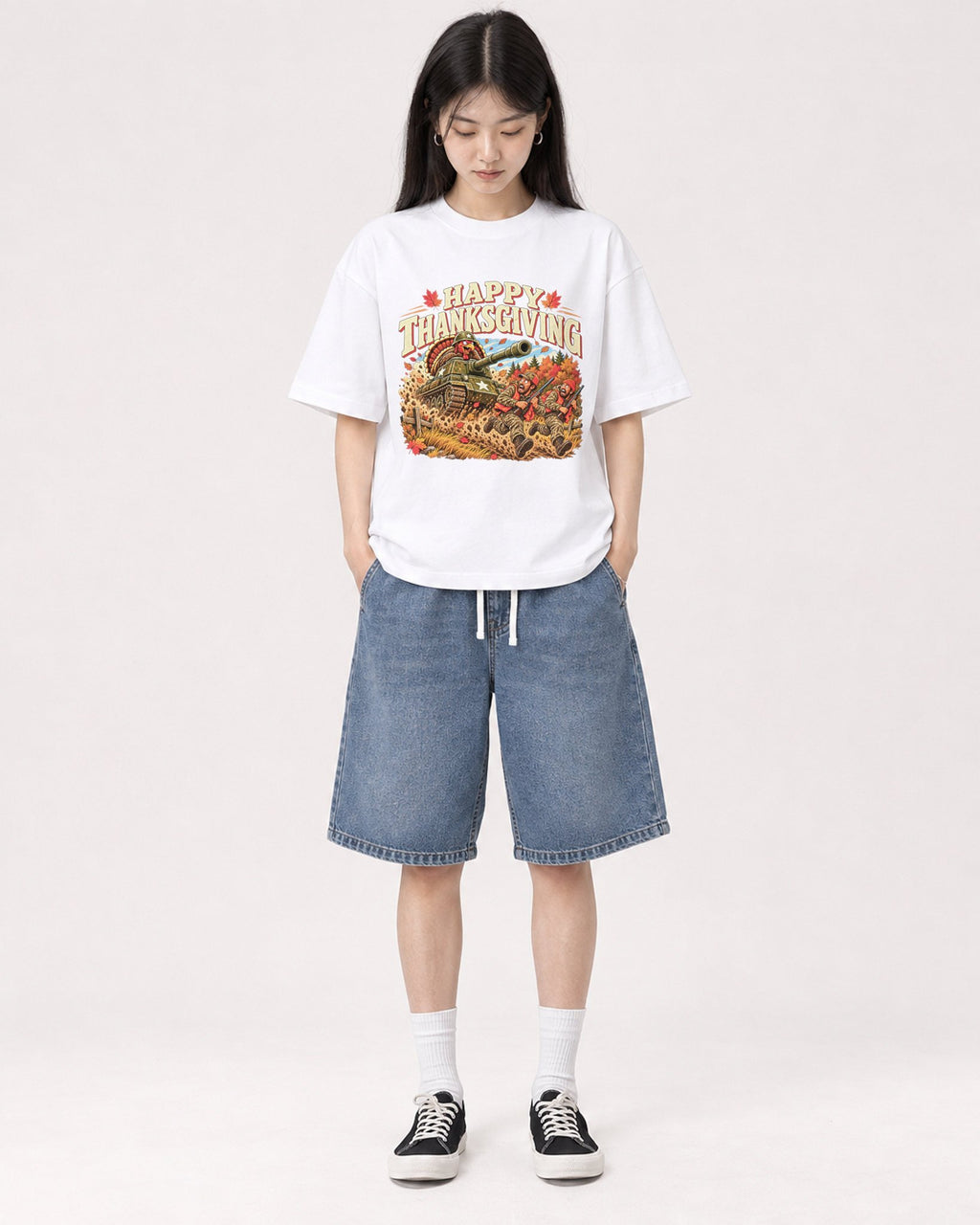 Mockup Boxy Heavyweight Tee White female full-body 01
