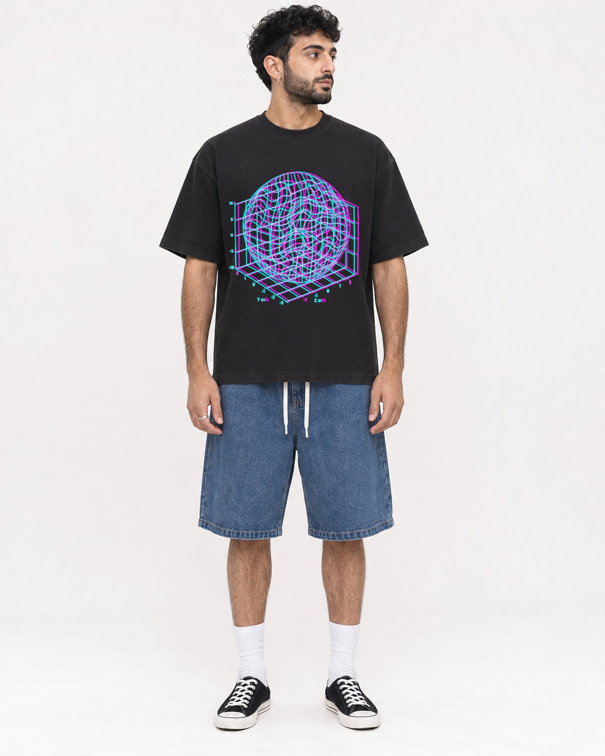 Mockup Boxy Heavyweight Tee Black male full-body 07