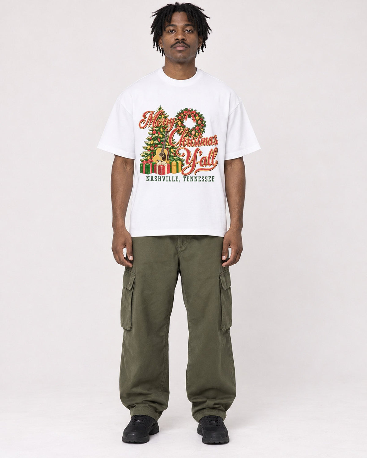 Mockup Boxy Heavyweight Tee White male full-body 04