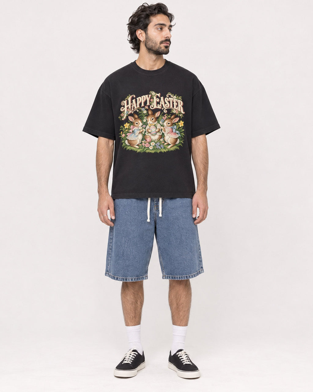 Mockup Boxy Heavyweight Tee Black male full-body 47