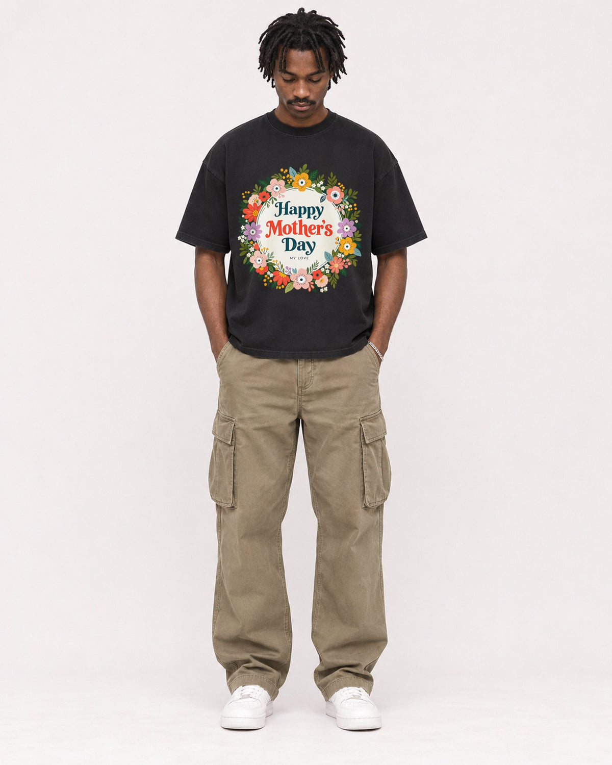Mockup Boxy Heavyweight Tee Black male full-body 04
